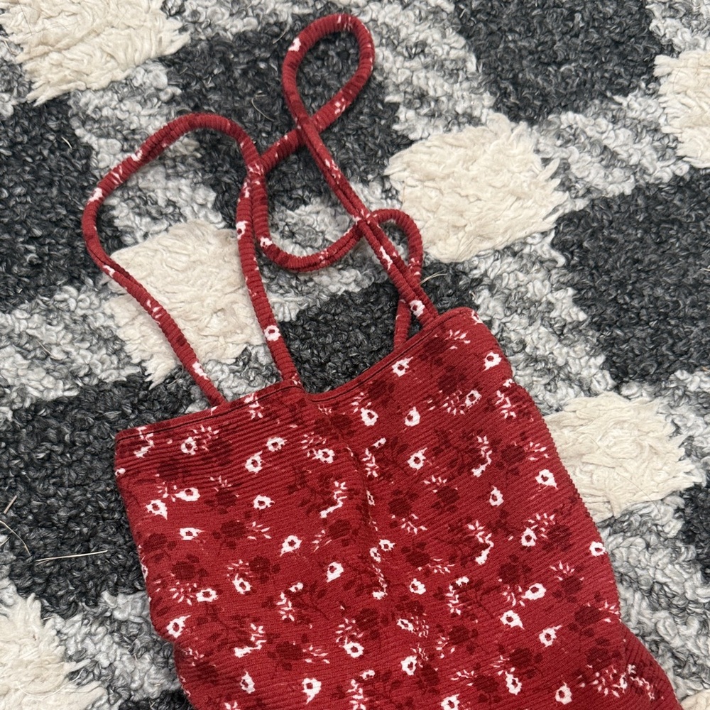 Women's Red Floral Mini Dress with Spaghetti Straps